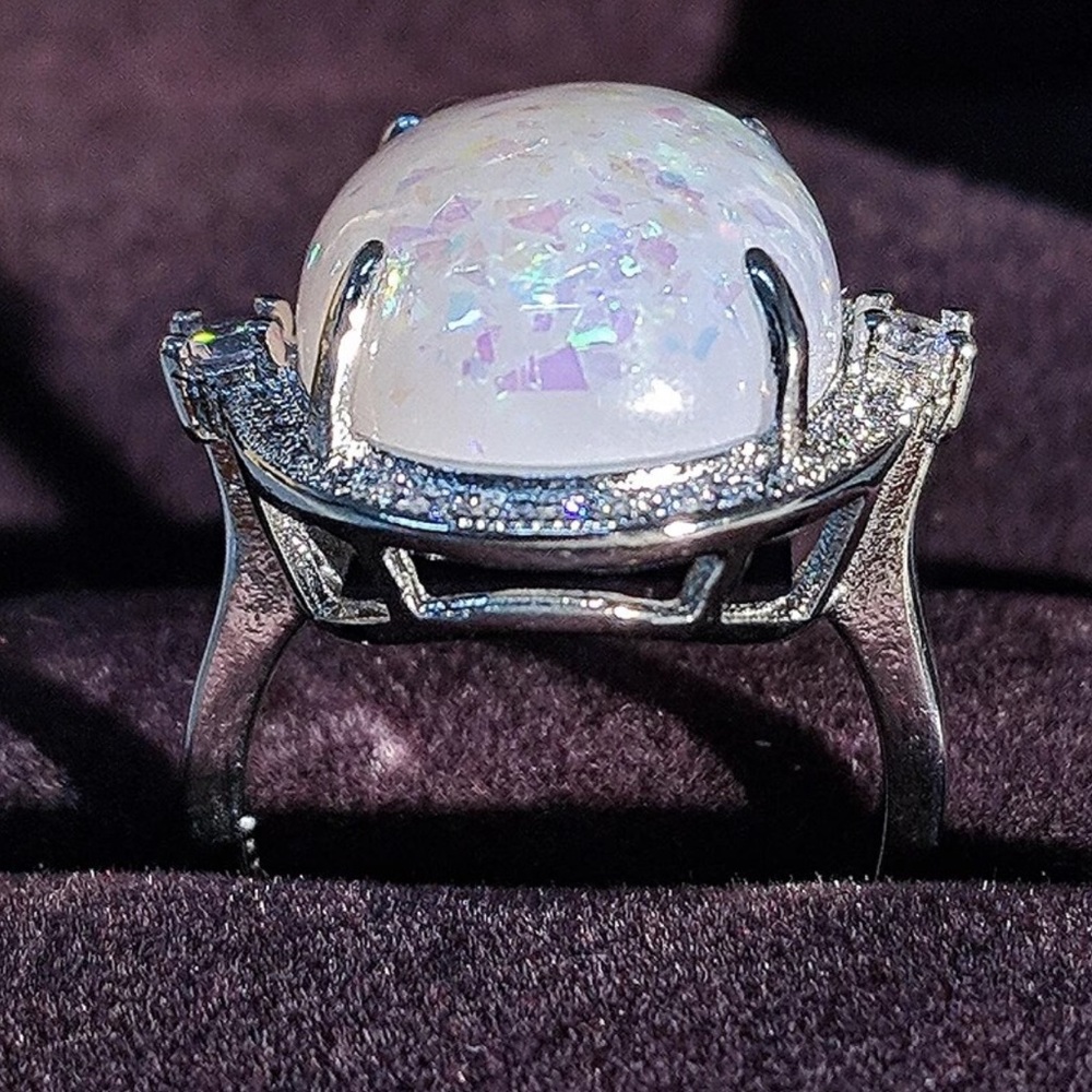 💯 NEW 925 STERLING SILVER OPAL DIAMOND RING, CUTE RING, SHINY RING. - Picture 5 of 5